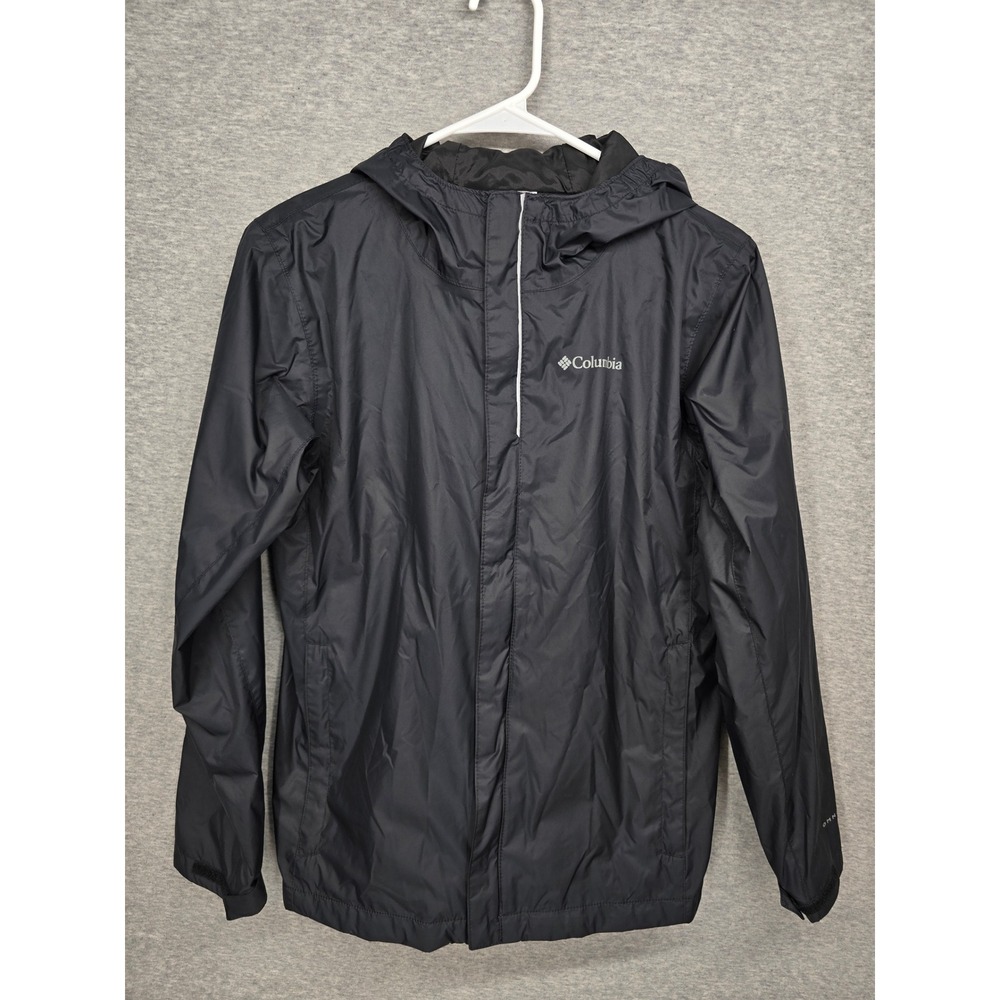 Columbia Omni-Tech Kids Rain Jacket Black Hooded Waterproof Shell Full Zip